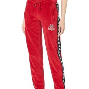**NEVER WORN** Kappa Red Velour velvet Skinny Track Pants Size Medium